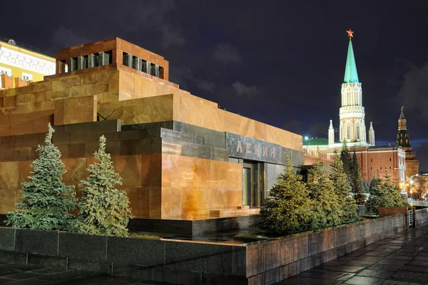 Moscú Rusia Tumba Lenin Mausoleo Plaza Roja Por Noche Vista — Foto de Stock