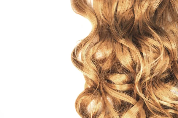 Hosszú szőke hullámos haj, fehér háttér — Stock Fotó