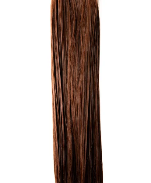 Långt och friskt rakt brunt hår på vit bakgrund — Stockfoto