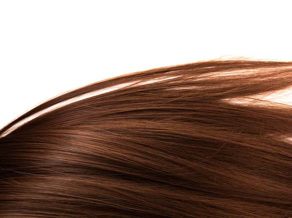 Длинные прямые прямые каштановые волосы на белом фоне — стоковое фото