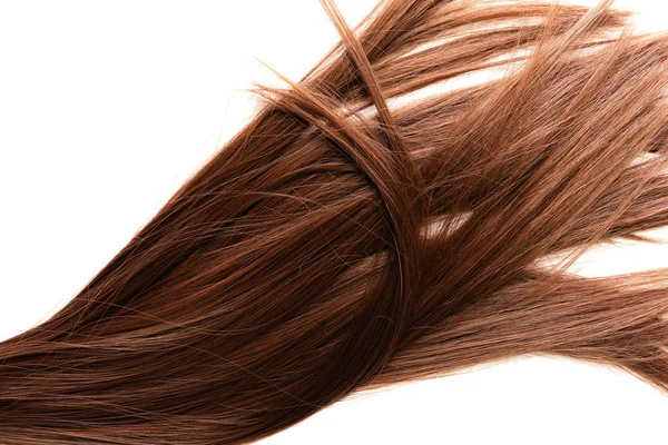 Hosszú barna haja fehér háttér — Stock Fotó