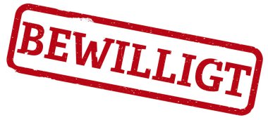 Kırmızı lastik damgası kelime Bewilligt ile Alman için onaylı