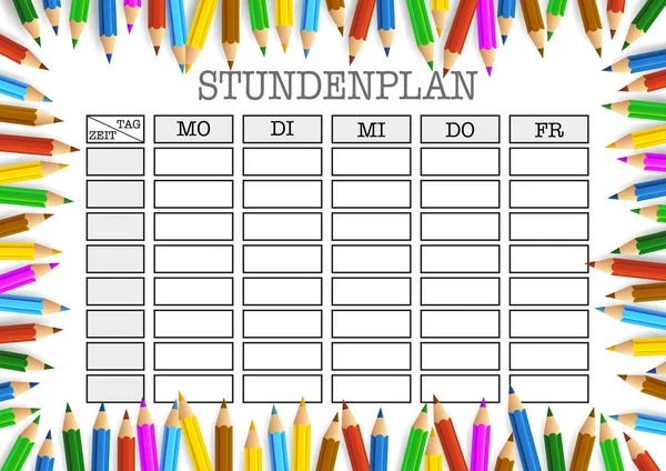 색연필 템플릿 둘러싸인 클래스 일정 — 스톡 벡터