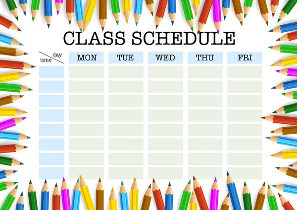 用彩色铅笔模板包围的班级日程安排 — 图库矢量图片