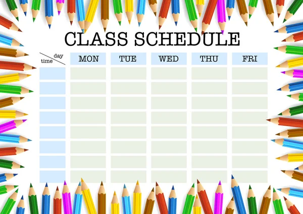 Class schedule surrounded by colored pencils template — Stock Vector