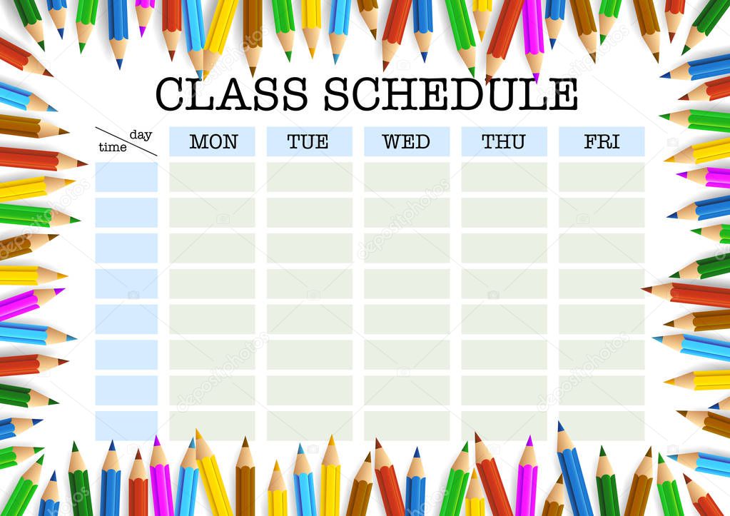 class schedule surrounded by colored pencils template