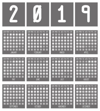 yıl 2019 takvim vektör çizim