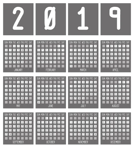 yıl 2019 takvim vektör çizim