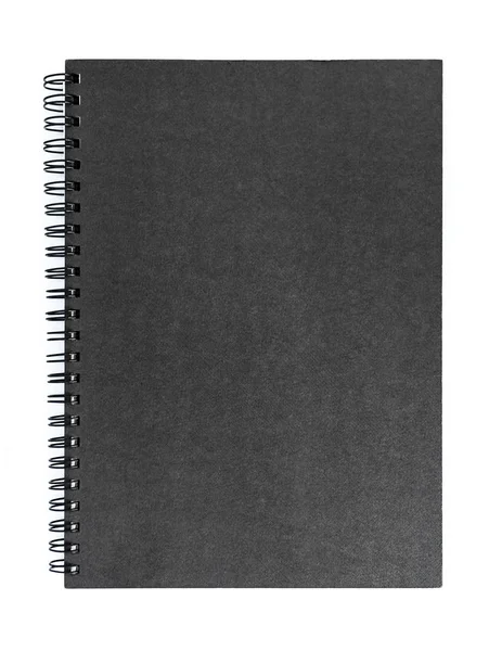 Caderno espiral preto isolado em branco — Fotografia de Stock