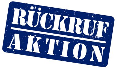 mavi pencere boyutu kelime ile Ruckrufaktion, ürün geri çağırmak bilgisayar programı Almanca, beyaz arka plan üzerinde izole.