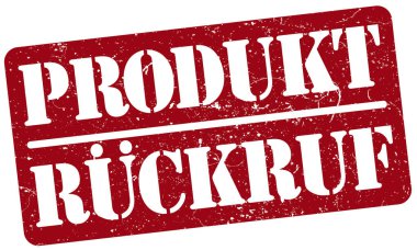 word ile kırmızı lastik damgası Produktruckruf, ürün çağırmak Almanca, beyaz arka plan üzerinde izole.