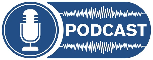 Symbol nahrávání podcast s mikrofon a zvukové vlnění — Stockový vektor
