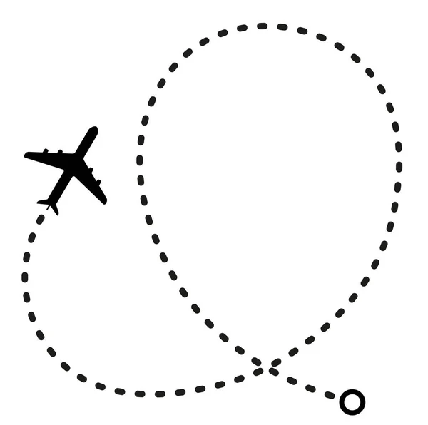 Eenvoudige platte zwarte en witte lucht reizen vliegroute icoon — Stockvector