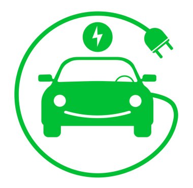 şarj kablosu sembolü ile yuvarlak yeşil elektrikli araba