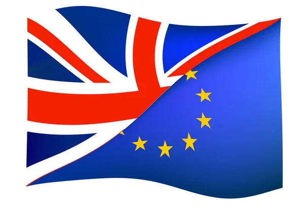 Concepto de brexit con bandera del reino unido jack unión y bandera de la unión europea — Vector de stock