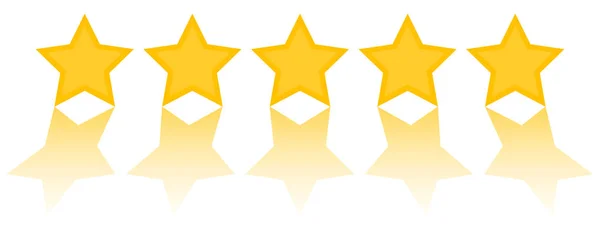 five star rating, five golden stars with refleciton