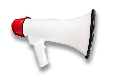 kırmızı ve beyaz megafon veya bullhorn beyaz izole