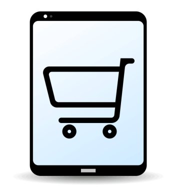 tablet bilgisayar ekranında alışveriş sepeti ile online alışveriş sembolü veya simgesi