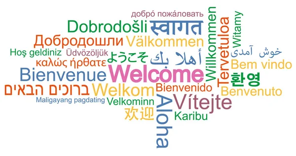 Willkommenswolke in vielen verschiedenen Sprachen — Stockvektor