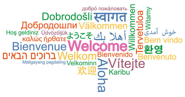 WELCOME word cloud in many different languages