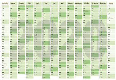 Alman tatilleri ile 2020 yılı için duvar yılı planlayıcısı veya takvimi