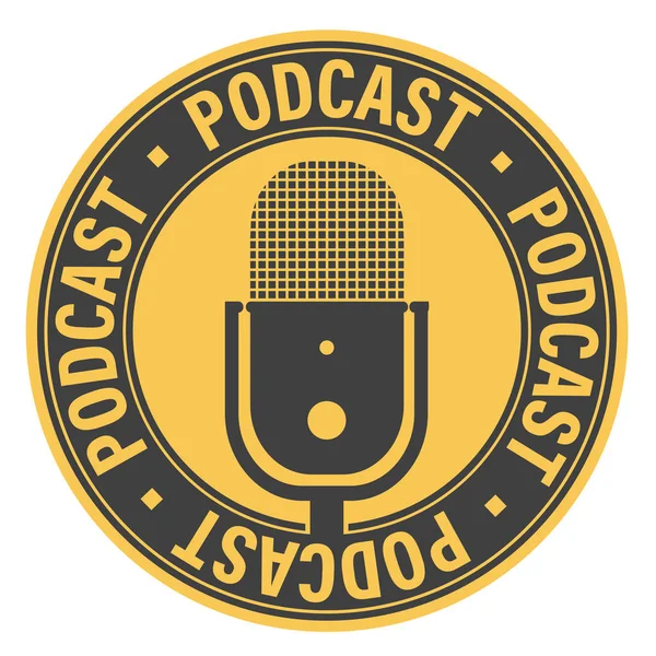 Jednoduchý plochý záznam podcastu, ikona nebo symbol podcastu s mikrofonem — Stockový vektor