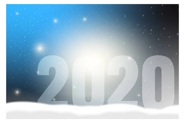 Nowy rok powitanie karta 2020 przeciwko Snowy świecące tło — Wektor stockowy