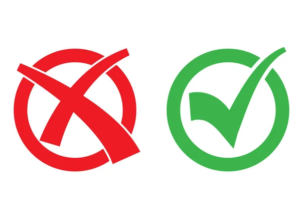 Icon set met vinkje en kruis in rode en groene cirkel — Stockvector