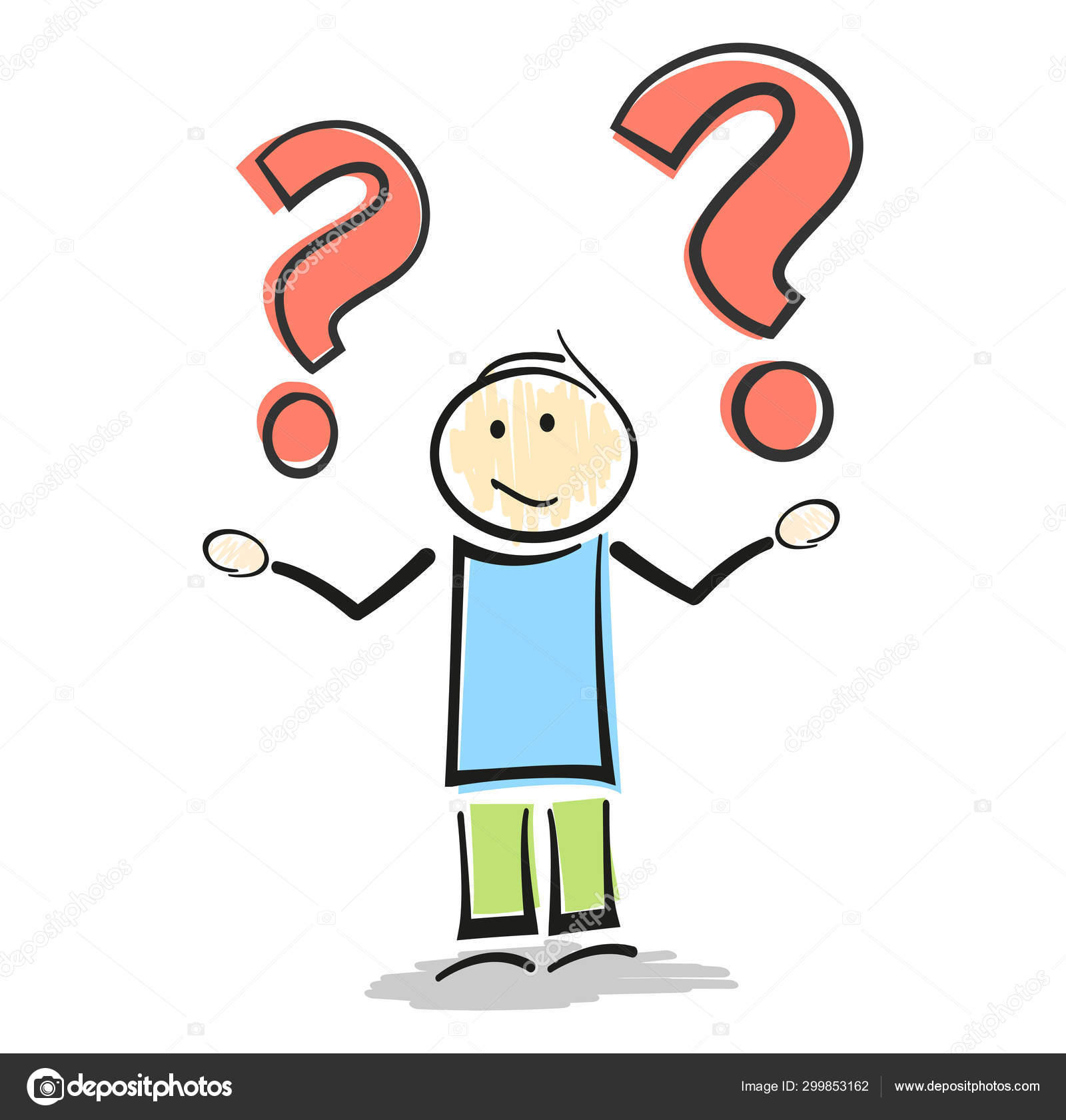 Stickman cartoon man standing with question mark Vector Image