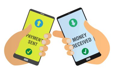 mobil temassız ödeme konsepti, para transferi için akıllı telefon kullanan insanlar