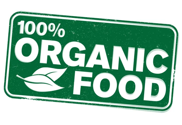 Verde rectangular 100 por ciento sello de goma de alimentos orgánicos — Vector de stock