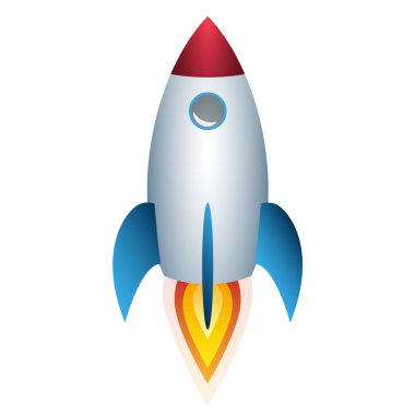 Uçuştaki renkli uzay roketi beyaz üzerine izole edildi