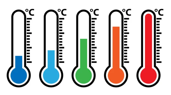 Tiempo al aire libre termómetro icono conjunto vector ilustración — Vector de stock