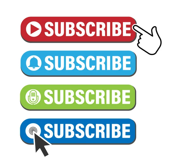 Botón de suscripción conjunto de iconos para redes sociales, podcast, canal de vídeo, blog, boletín de noticias — Archivo Imágenes Vectoriales