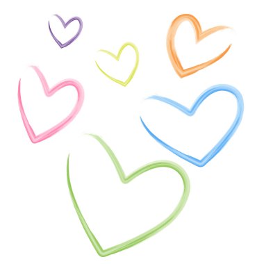 suluboya kalplerin beyaz üzerine izole edilmiş farklı renklerde toplanması