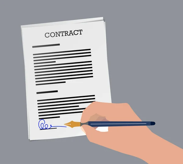 Vector illustration of person signing contract — Stock Vector