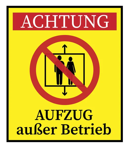 Uyarı sembollü sarı tabela ve Servisten Çıkış için Almanca metin — Stok Vektör