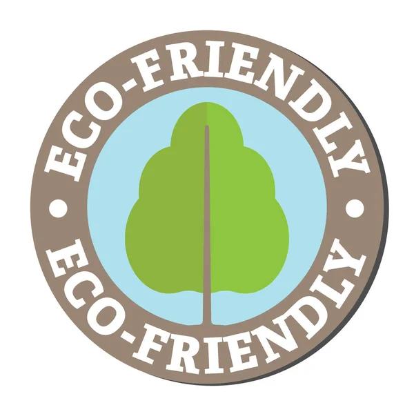 Round eco-friendly sticker or label with tree symbol and text — Stock Vector