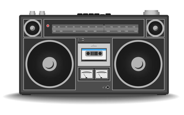 classic 80s boombox cassette tape recorder illustration
