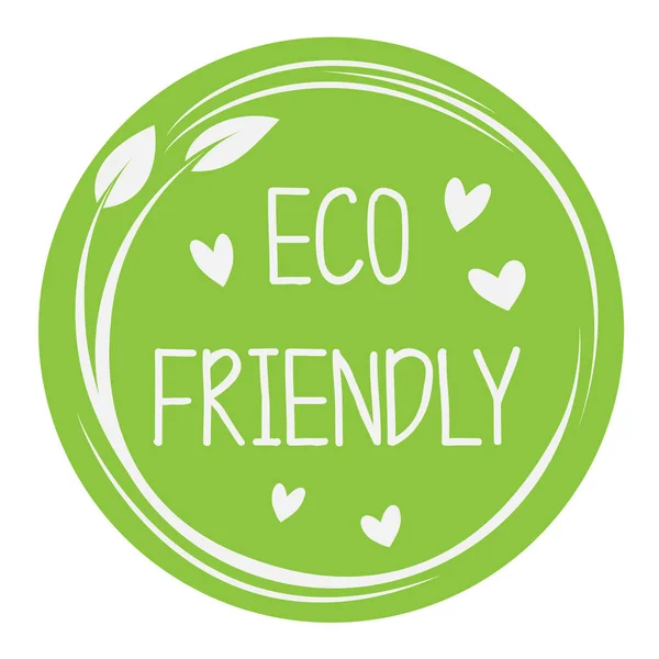 원형 녹색의 친환경 스티커 또는 나뭇잎과 심장 아이콘이 붙어 있는 라벨 — 스톡 벡터