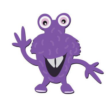 Büyük şaşı gözlü, geniş gülüşlü, vektör illüstrasyonlu sevimli bir canavar.