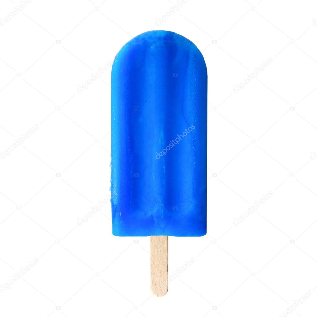 Single blue popsicle isolated on a white background