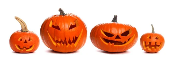 Group Unique Unlit Halloween Jack Lanterns Individually Isolated White Background — Stock Photo, Image