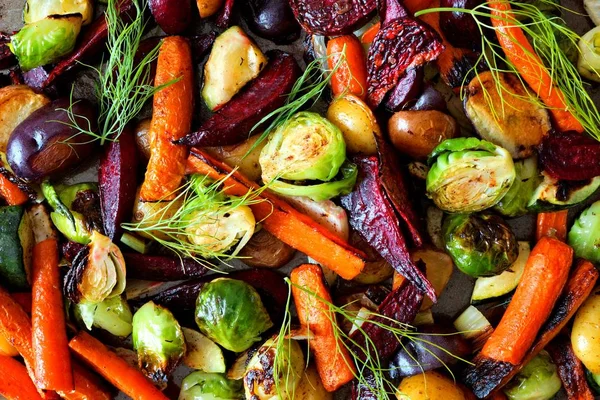 Fondo Completo Verduras Otoño Coloridas Tostadas Vista Superior — Foto de Stock