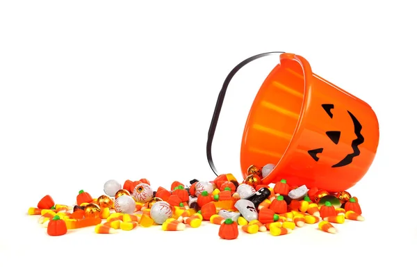 Verschüttet Halloween Jack Laterne Candy Collector Mit Einem Haufen Süßigkeiten — Stockfoto