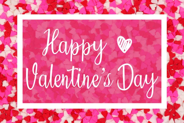 幸せなバレンタインデーのグリーティング カードのメッセージ 白のテキスト 赤とピンクのキャンディ ハート背景フレーム — ストック写真