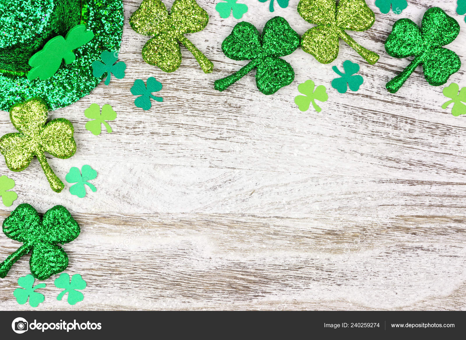 Patricks Day Corner Border Shamrocks Leprechaun Hat Rustic White Wood Stock Photo Image By C Jenifoto 240259274