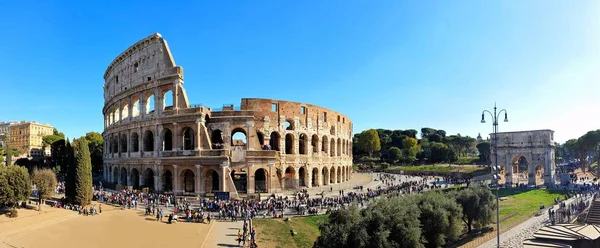 Róma Olaszország Panoráma Kilátás Nyílik Ősi Colosseum Arch Konstantin — Stock Fotó