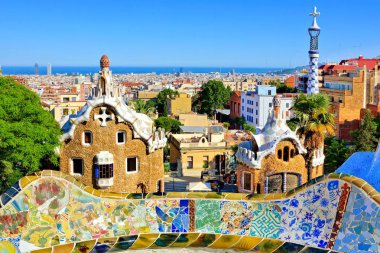 View over Antoni Gaudi's artistic Park Guell in Barcelona, Spain clipart