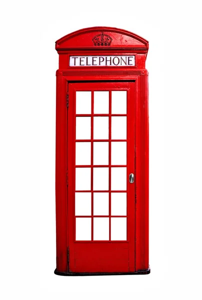 白い背景に分離された象徴的な赤いイギリスの電話ブース — ストック写真